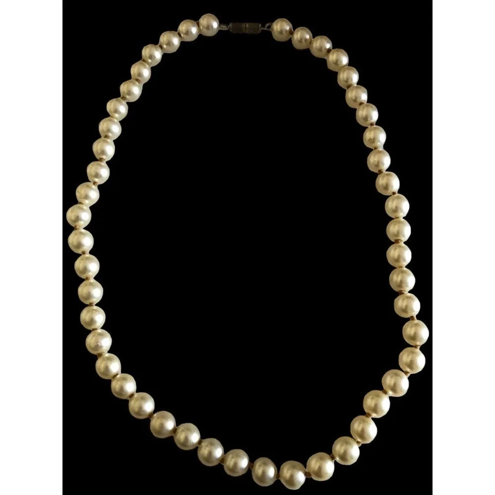 Ivory Cream Authentic Freshwater Pearl Necklace Hand Knotted 6.5MM 19”